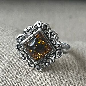 Amber Filigree Sterling Silver Ring 8